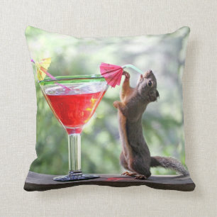 Squirrel Drinking a Cocktail at Happy Hour Cushion