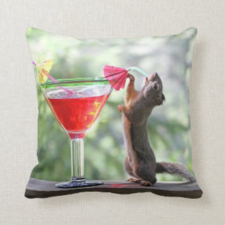 Squirrel Drinking a Cocktail at Happy Hour Cushion