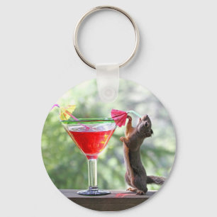 Squirrel Drinking a Cocktail at Happy Hour Key Ring