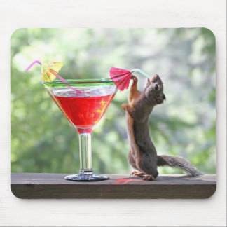 Squirrel Drinking a Cocktail at Happy Hour Mouse Pad