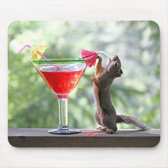 Squirrel Drinking a Cocktail at Happy Hour Mouse Pad (Front)