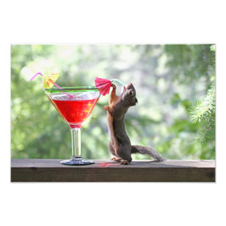 Squirrel Drinking a Cocktail at Happy Hour Photo Print