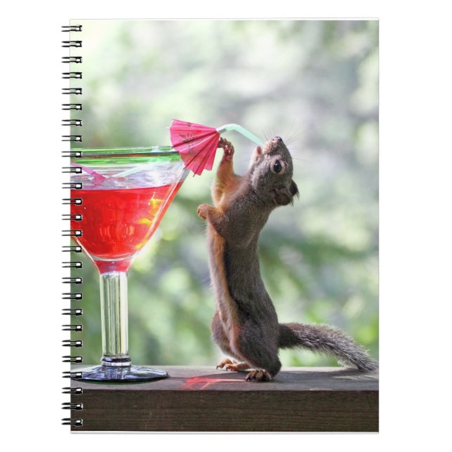 Squirrel Drinking a Cocktail at Happy Hour Spiral Notebook (Front)