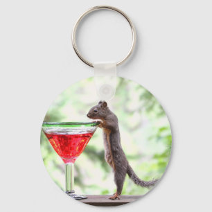 Squirrel Drinking a Cocktail Key Ring