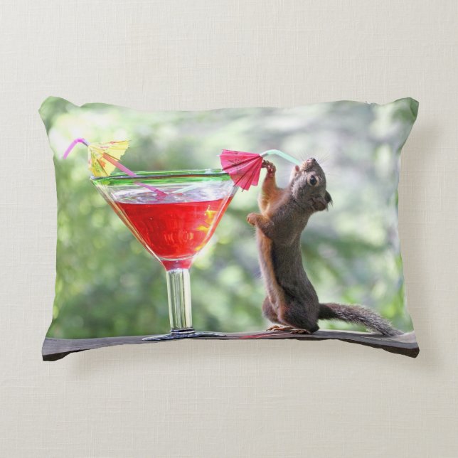 Squirrel Drinking at Happy Hour Decorative Cushion (Front)