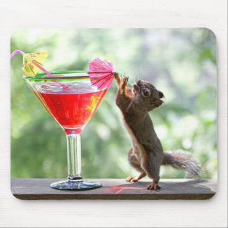 Squirrel Drinking Cocktail Mouse Pad