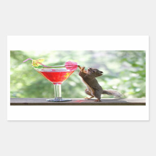 Squirrel Drinking Cocktail Rectangular Sticker