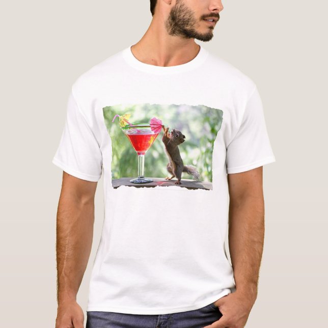 Squirrel Drinking Cocktail T-Shirt (Front)