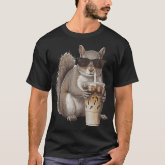 Squirrel Drinking Iced Coffee Lover Funny Animal T-Shirt