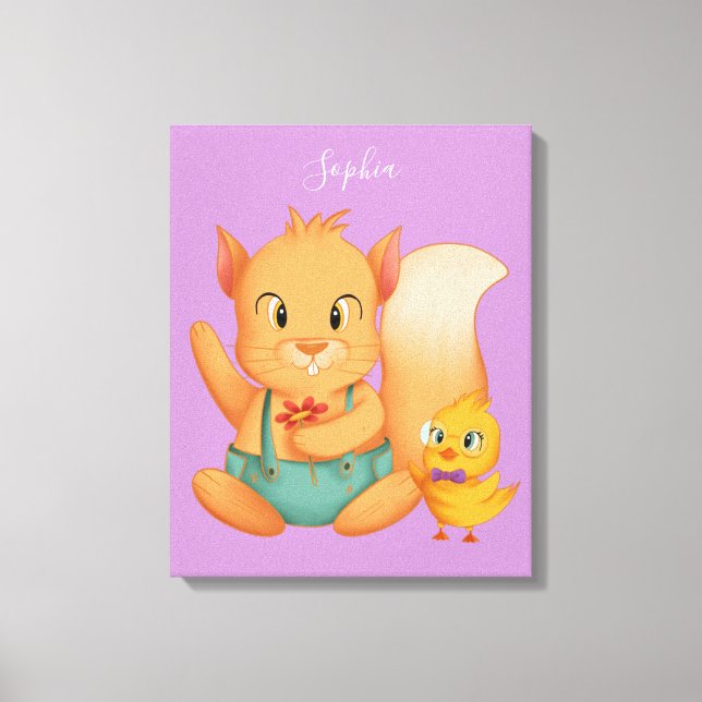 Squirrel & Duck, DIY Name White, Pale Lavender Canvas Print (Front)