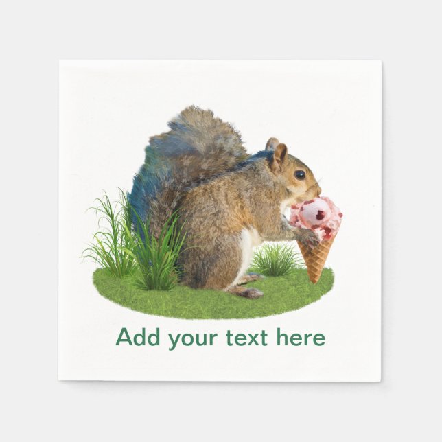 Squirrel Eating Ice Cream Cone, Text Napkin (Front)