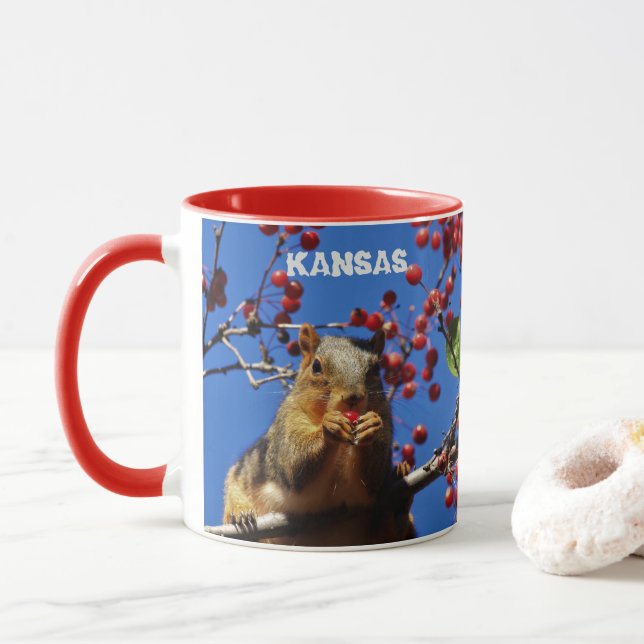 Squirrel eating Red Berries Mug (With Donut)