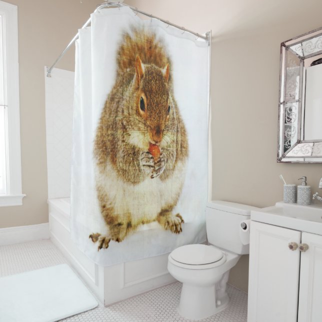 Squirrel Enjoying an Acorn Shower Curtain (In Situ)