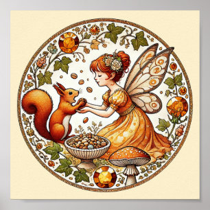 Squirrel Fairy Illustration Poster