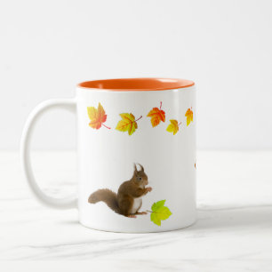 Squirrel & Fall Leaves Two-Tone Coffee Mug