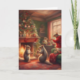 Squirrel Family Christmas cosy living room Card