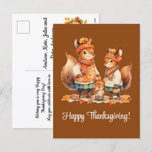 Squirrel Family Happy Thanksgiving Holiday Postcard