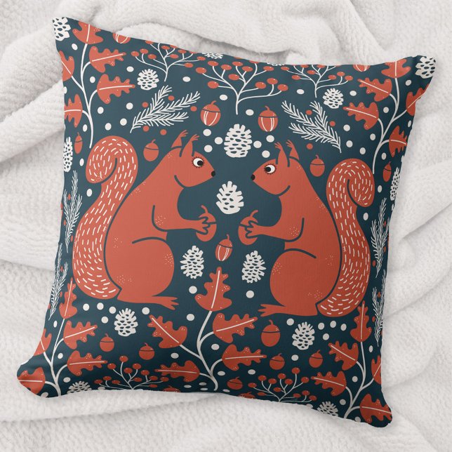 Squirrel Forest Woodland Cushion (Squirrel woodland forest art throw pillow)