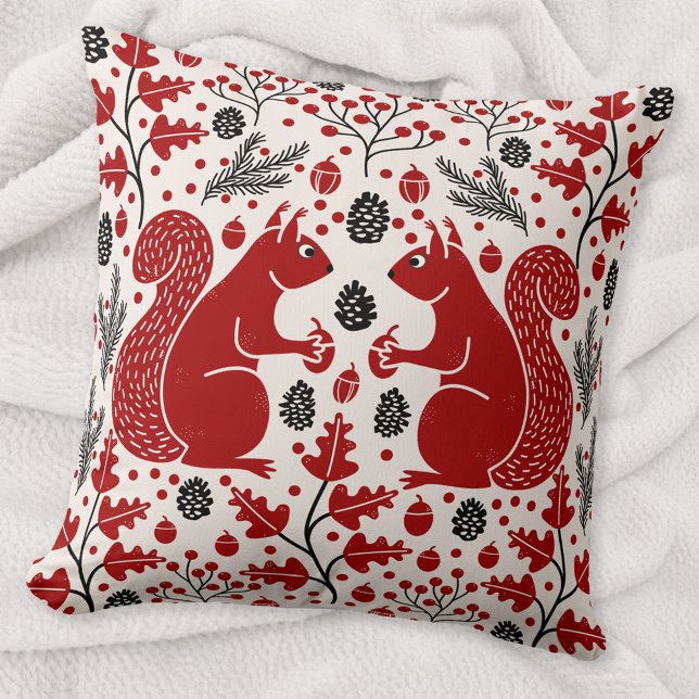 Squirrel Forest Woodland Cushion (Squirrel woodland forest art throw pillow)