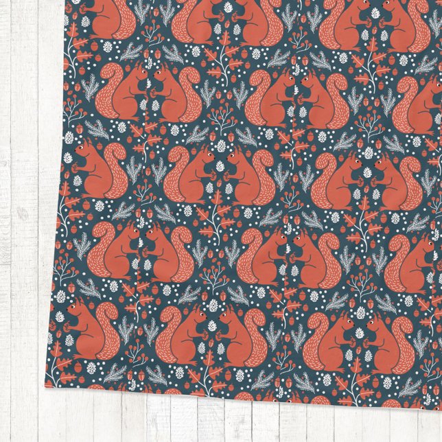 Squirrel Forest Woodland Pattern Fleece Blanket (Red squirrel woodland forest nature pattern cozy fleece blanket)