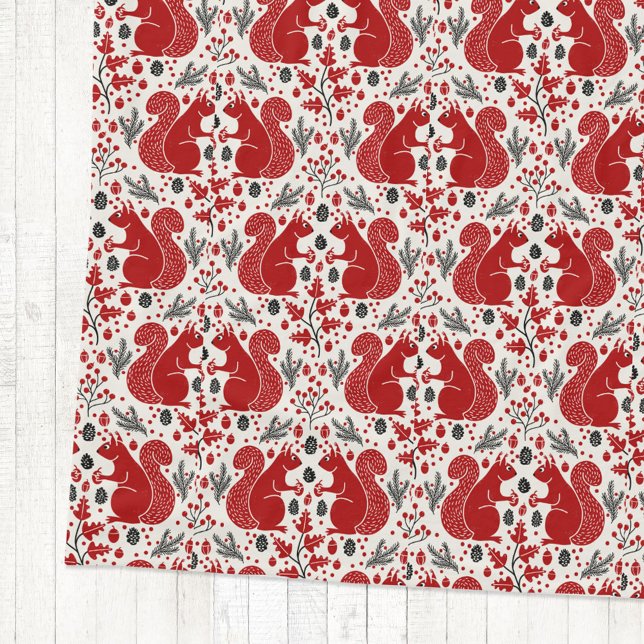 Squirrel Forest Woodland Pattern Fleece Blanket (Red squirrel woodland forest nature pattern cozy fleece blanket)