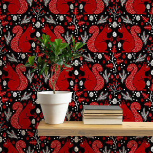 Squirrel Forest Woodland Pattern Wallpaper