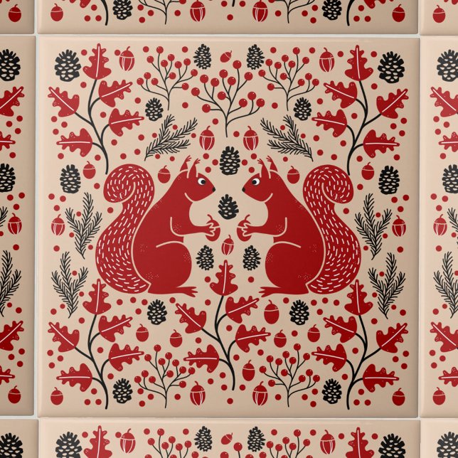 Squirrel Forest Woodland Tile (Squirrel in the Forest pattern ceramic tile)