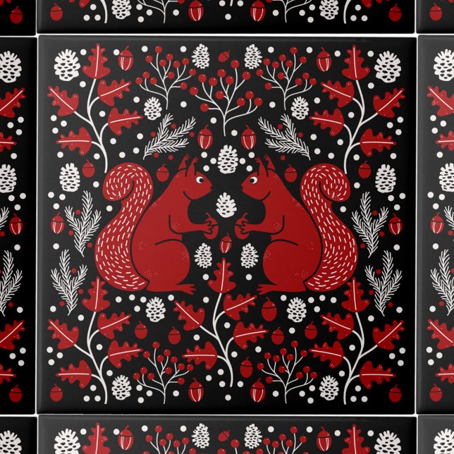 Squirrel Forest Woodland Tile (Squirrel in the Forest pattern ceramic tile)