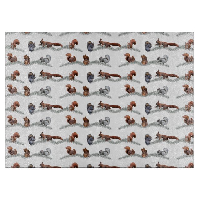 Squirrel Frenzy Glass Cutting Board(choose colour) Board (Front)