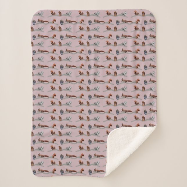 Squirrel Frenzy Sherpa Blanket (Dusty Pink) (Front)