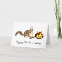 Squirrel Frying Fruit and Vegetables Card