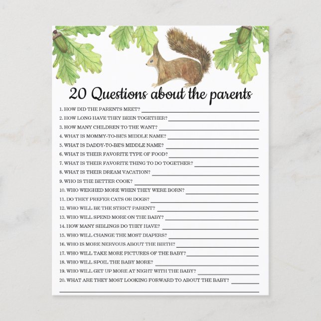 Squirrel - games - 20 questions about the parents (Front)