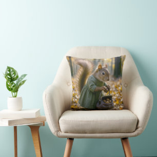Squirrel Gathering Nuts In Her Purse Cushion