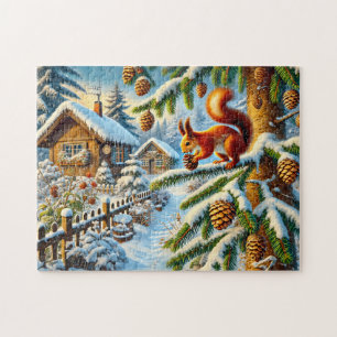 Squirrel Gathering Pine Cones Jigsaw Puzzle