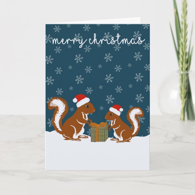 Squirrel Gift Giving Christmas Card (Front)