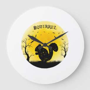 Squirrel Halloween Vintage Retro Moon Large Clock