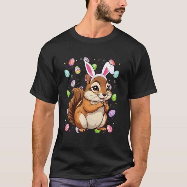 Squirrel Happy Easter Egg Hunt Bunny Ear Squirrel  T-Shirt (Front)
