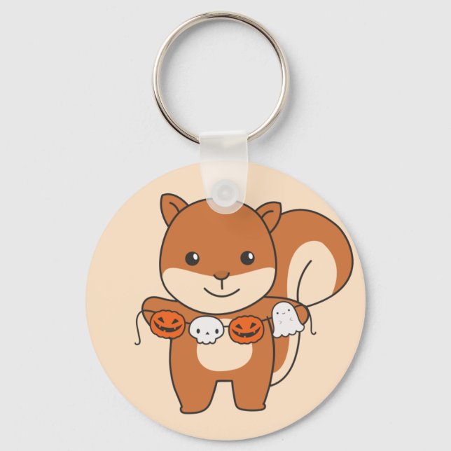 Squirrel Happy Halloween Pumpkin Costume Keychain (Front)