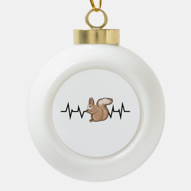 Squirrel Heartbeat Squirrel Lover Ceramic Ball Christmas Ornament (Front)