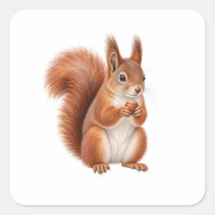 Squirrel Holding a Hazelnut Square Sticker