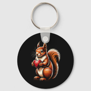 Squirrel Holding Heart Valentine's Day Cute Valent Key Ring