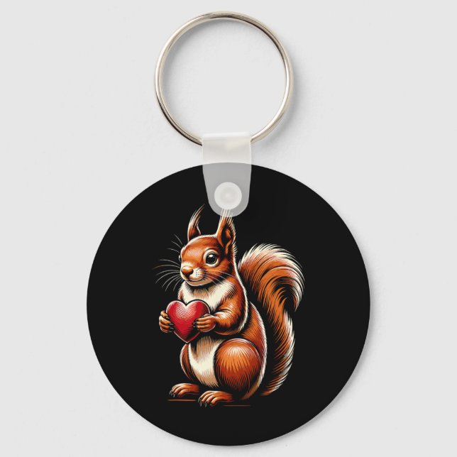 Squirrel Holding Heart Valentine's Day Cute Valent Key Ring (Front)