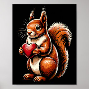 Squirrel Holding Heart Valentine's Day Cute Valent Poster