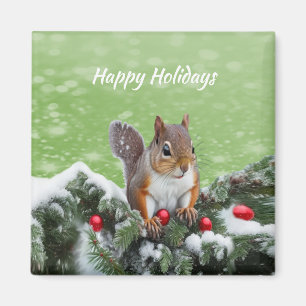 Squirrel Holiday Christmas Magnet