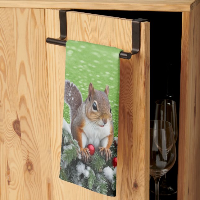 Squirrel Holiday Christmas Tea Towel (Thirds Fold)