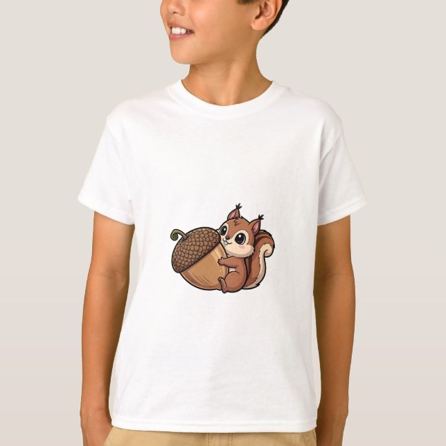 Squirrel Hugging a Giant Acorn Kids T-Shirt (Front)