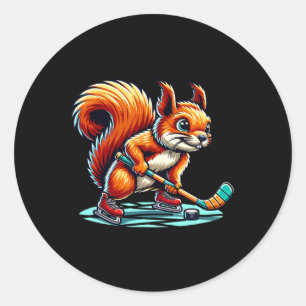Squirrel Ice Hockey Fun Illustrated Graphic  Classic Round Sticker