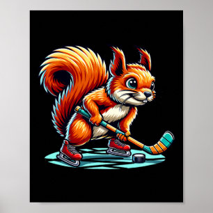 Squirrel Ice Hockey Fun Illustrated Graphic Poster