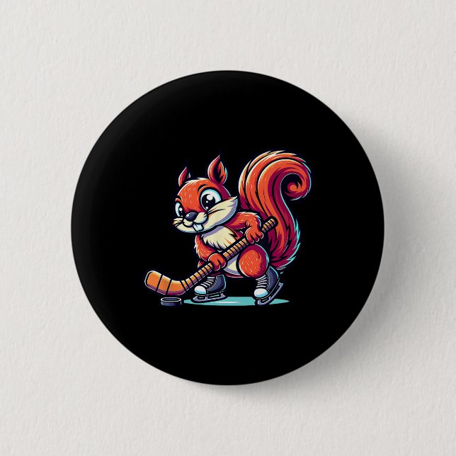 Squirrel Ice Hockey Player Fun Graphic  6 Cm Round Badge (Front)