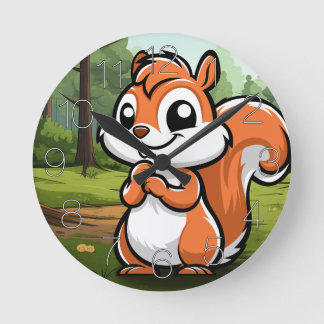Squirrel in a Forest Round Clock